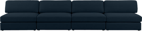 Beckham Linen Textured Fabric / Engineered Wood / Foam Contemporary Navy Durable Linen Textured Fabric Modular Sofa - 152" W x 38" D x 32.5" H