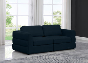 Beckham Linen Textured Fabric / Engineered Wood / Foam Contemporary Navy Durable Linen Textured Fabric Modular Sofa - 76" W x 38" D x 32.5" H