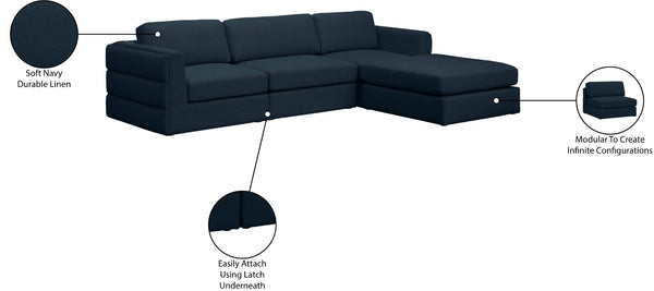 Beckham Linen Textured Fabric / Engineered Wood / Foam Contemporary Navy Durable Linen Textured Fabric Modular Sectional - 114" W x 76" D x 32.5" H
