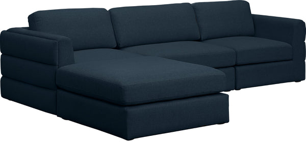 Beckham Linen Textured Fabric / Engineered Wood / Foam Contemporary Navy Durable Linen Textured Fabric Modular Sectional - 114" W x 76" D x 32.5" H