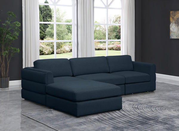 Beckham Linen Textured Fabric / Engineered Wood / Foam Contemporary Navy Durable Linen Textured Fabric Modular Sectional - 114" W x 76" D x 32.5" H