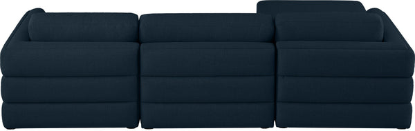 Beckham Linen Textured Fabric / Engineered Wood / Foam Contemporary Navy Durable Linen Textured Fabric Modular Sectional - 114" W x 76" D x 32.5" H