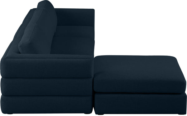 Beckham Linen Textured Fabric / Engineered Wood / Foam Contemporary Navy Durable Linen Textured Fabric Modular Sectional - 114" W x 76" D x 32.5" H