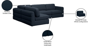 Beckham Linen Textured Fabric / Engineered Wood / Foam Contemporary Navy Durable Linen Textured Fabric Modular Sectional - 114" W x 76" D x 32.5" H