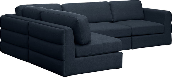 Beckham Linen Textured Fabric / Engineered Wood / Foam Contemporary Navy Durable Linen Textured Fabric Modular Sectional - 114" W x 76" D x 32.5" H