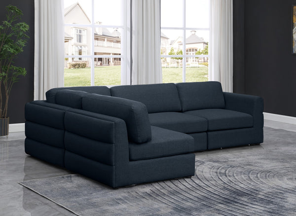 Beckham Linen Textured Fabric / Engineered Wood / Foam Contemporary Navy Durable Linen Textured Fabric Modular Sectional - 114" W x 76" D x 32.5" H