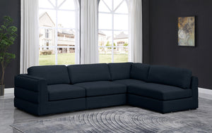 Beckham Linen Textured Fabric / Engineered Wood / Foam Contemporary Navy Durable Linen Textured Fabric Modular Sectional - 114" W x 76" D x 32.5" H