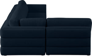 Beckham Linen Textured Fabric / Engineered Wood / Foam Contemporary Navy Durable Linen Textured Fabric Modular Sectional - 114" W x 76" D x 32.5" H
