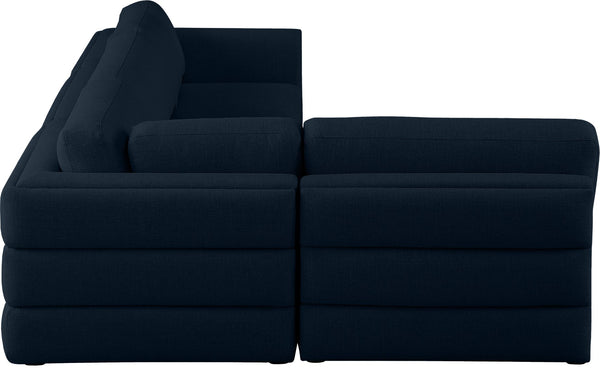 Beckham Linen Textured Fabric / Engineered Wood / Foam Contemporary Navy Durable Linen Textured Fabric Modular Sectional - 114" W x 76" D x 32.5" H