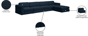 Beckham Linen Textured Fabric / Engineered Wood / Foam Contemporary Navy Durable Linen Textured Fabric Modular Sectional - 152" W x 76" D x 32.5" H