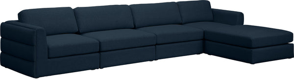 Beckham Linen Textured Fabric / Engineered Wood / Foam Contemporary Navy Durable Linen Textured Fabric Modular Sectional - 152" W x 76" D x 32.5" H