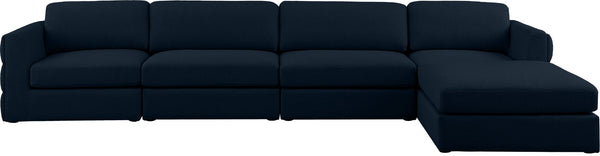 Beckham Linen Textured Fabric / Engineered Wood / Foam Contemporary Navy Durable Linen Textured Fabric Modular Sectional - 152" W x 76" D x 32.5" H