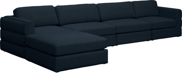 Beckham Linen Textured Fabric / Engineered Wood / Foam Contemporary Navy Durable Linen Textured Fabric Modular Sectional - 152" W x 76" D x 32.5" H