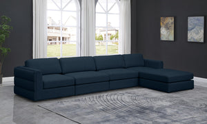 Beckham Linen Textured Fabric / Engineered Wood / Foam Contemporary Navy Durable Linen Textured Fabric Modular Sectional - 152" W x 76" D x 32.5" H