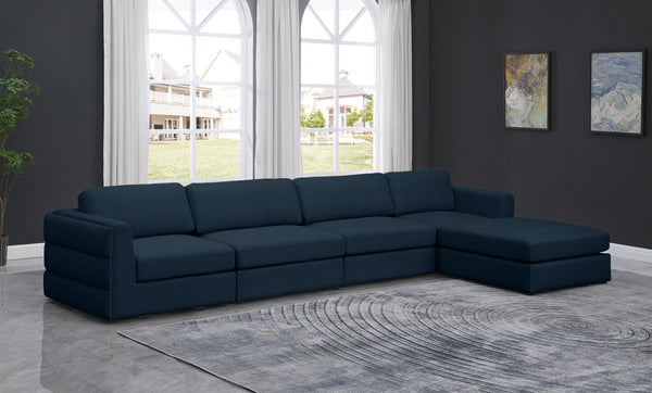 Beckham Linen Textured Fabric / Engineered Wood / Foam Contemporary Navy Durable Linen Textured Fabric Modular Sectional - 152" W x 76" D x 32.5" H