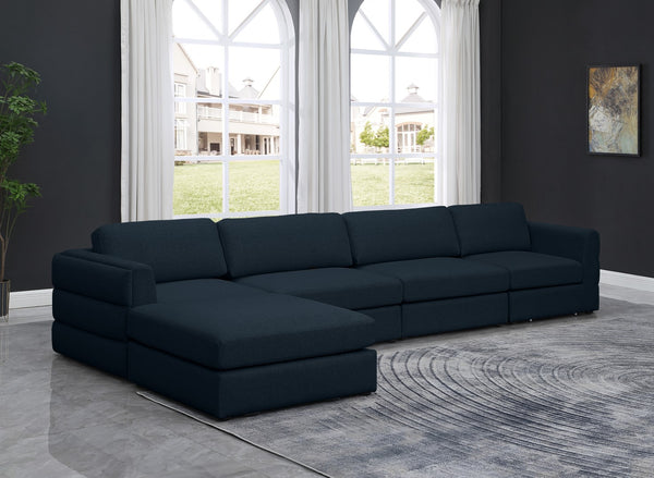 Beckham Linen Textured Fabric / Engineered Wood / Foam Contemporary Navy Durable Linen Textured Fabric Modular Sectional - 152" W x 76" D x 32.5" H