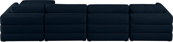 Beckham Linen Textured Fabric / Engineered Wood / Foam Contemporary Navy Durable Linen Textured Fabric Modular Sectional - 152" W x 76" D x 32.5" H