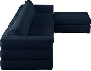 Beckham Linen Textured Fabric / Engineered Wood / Foam Contemporary Navy Durable Linen Textured Fabric Modular Sectional - 152" W x 76" D x 32.5" H
