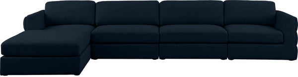 Beckham Linen Textured Fabric / Engineered Wood / Foam Contemporary Navy Durable Linen Textured Fabric Modular Sectional - 152" W x 76" D x 32.5" H