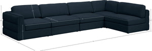 Beckham Linen Textured Fabric / Engineered Wood / Foam Contemporary Navy Durable Linen Textured Fabric Modular Sectional - 152" W x 76" D x 32.5" H