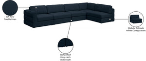 Beckham Linen Textured Fabric / Engineered Wood / Foam Contemporary Navy Durable Linen Textured Fabric Modular Sectional - 152" W x 76" D x 32.5" H