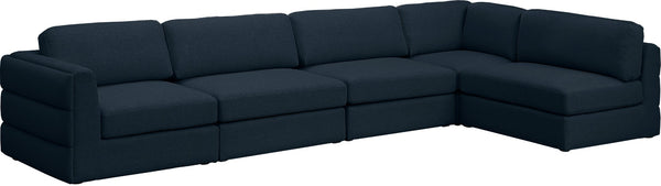 Beckham Linen Textured Fabric / Engineered Wood / Foam Contemporary Navy Durable Linen Textured Fabric Modular Sectional - 152" W x 76" D x 32.5" H