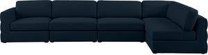 Beckham Linen Textured Fabric / Engineered Wood / Foam Contemporary Navy Durable Linen Textured Fabric Modular Sectional - 152" W x 76" D x 32.5" H