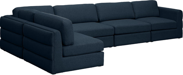 Beckham Linen Textured Fabric / Engineered Wood / Foam Contemporary Navy Durable Linen Textured Fabric Modular Sectional - 152" W x 76" D x 32.5" H