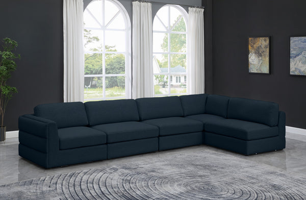 Beckham Linen Textured Fabric / Engineered Wood / Foam Contemporary Navy Durable Linen Textured Fabric Modular Sectional - 152" W x 76" D x 32.5" H
