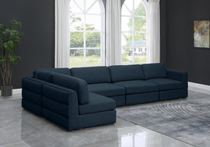 Beckham Linen Textured Fabric / Engineered Wood / Foam Contemporary Navy Durable Linen Textured Fabric Modular Sectional - 152" W x 76" D x 32.5" H