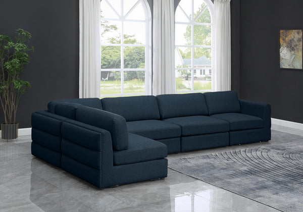 Beckham Linen Textured Fabric / Engineered Wood / Foam Contemporary Navy Durable Linen Textured Fabric Modular Sectional - 152" W x 76" D x 32.5" H