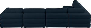 Beckham Linen Textured Fabric / Engineered Wood / Foam Contemporary Navy Durable Linen Textured Fabric Modular Sectional - 152" W x 76" D x 32.5" H