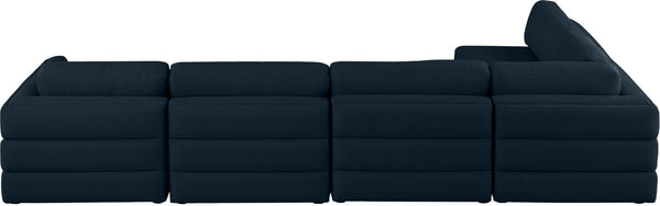 Beckham Linen Textured Fabric / Engineered Wood / Foam Contemporary Navy Durable Linen Textured Fabric Modular Sectional - 152" W x 76" D x 32.5" H