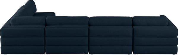 Beckham Linen Textured Fabric / Engineered Wood / Foam Contemporary Navy Durable Linen Textured Fabric Modular Sectional - 152" W x 76" D x 32.5" H
