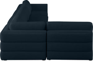 Beckham Linen Textured Fabric / Engineered Wood / Foam Contemporary Navy Durable Linen Textured Fabric Modular Sectional - 152" W x 76" D x 32.5" H