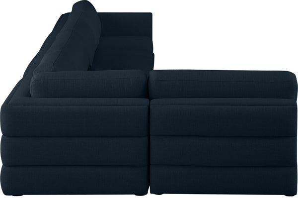 Beckham Linen Textured Fabric / Engineered Wood / Foam Contemporary Navy Durable Linen Textured Fabric Modular Sectional - 152" W x 76" D x 32.5" H