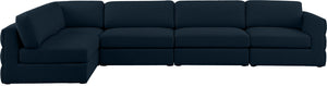 Beckham Linen Textured Fabric / Engineered Wood / Foam Contemporary Navy Durable Linen Textured Fabric Modular Sectional - 152" W x 76" D x 32.5" H