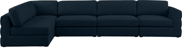 Beckham Linen Textured Fabric / Engineered Wood / Foam Contemporary Navy Durable Linen Textured Fabric Modular Sectional - 152" W x 76" D x 32.5" H