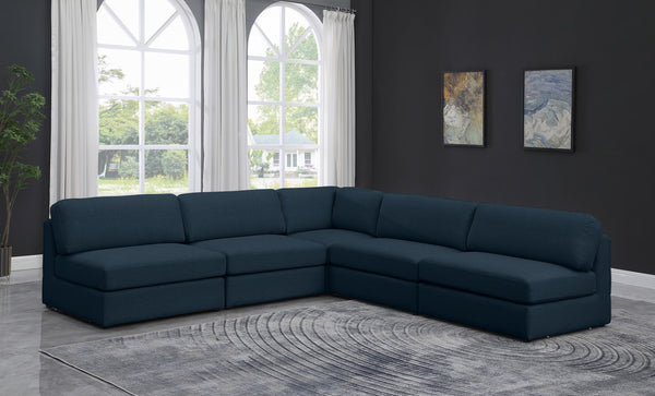 Beckham Linen Textured Fabric / Engineered Wood / Foam Contemporary Navy Durable Linen Textured Fabric Modular Sectional - 114" W x 114" D x 32.5" H