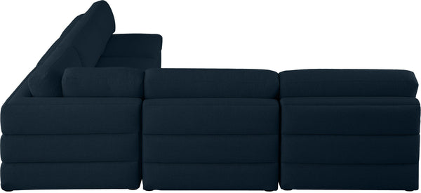 Beckham Linen Textured Fabric / Engineered Wood / Foam Contemporary Navy Durable Linen Textured Fabric Modular Sectional - 114" W x 114" D x 32.5" H
