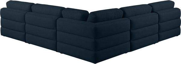 Beckham Linen Textured Fabric / Engineered Wood / Foam Contemporary Navy Durable Linen Textured Fabric Modular Sectional - 114" W x 114" D x 32.5" H