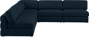 Beckham Linen Textured Fabric / Engineered Wood / Foam Contemporary Navy Durable Linen Textured Fabric Modular Sectional - 114" W x 114" D x 32.5" H