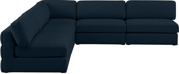 Beckham Linen Textured Fabric / Engineered Wood / Foam Contemporary Navy Durable Linen Textured Fabric Modular Sectional - 114" W x 114" D x 32.5" H