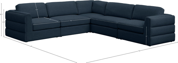 Beckham Linen Textured Fabric / Engineered Wood / Foam Contemporary Navy Durable Linen Textured Fabric Modular Sectional - 114" W x 114" D x 32.5" H
