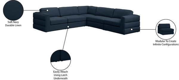 Beckham Linen Textured Fabric / Engineered Wood / Foam Contemporary Navy Durable Linen Textured Fabric Modular Sectional - 114" W x 114" D x 32.5" H