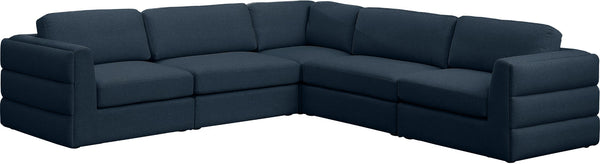 Beckham Linen Textured Fabric / Engineered Wood / Foam Contemporary Navy Durable Linen Textured Fabric Modular Sectional - 114" W x 114" D x 32.5" H