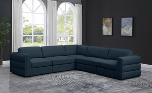 Beckham Linen Textured Fabric / Engineered Wood / Foam Contemporary Navy Durable Linen Textured Fabric Modular Sectional - 114" W x 114" D x 32.5" H
