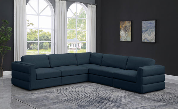 Beckham Linen Textured Fabric / Engineered Wood / Foam Contemporary Navy Durable Linen Textured Fabric Modular Sectional - 114" W x 114" D x 32.5" H