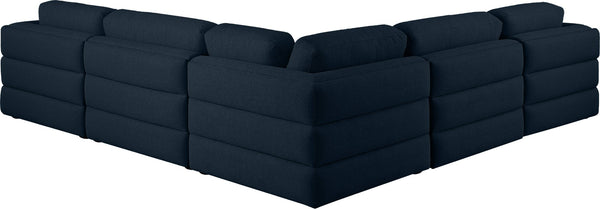 Beckham Linen Textured Fabric / Engineered Wood / Foam Contemporary Navy Durable Linen Textured Fabric Modular Sectional - 114" W x 114" D x 32.5" H