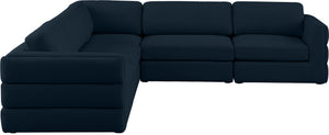 Beckham Linen Textured Fabric / Engineered Wood / Foam Contemporary Navy Durable Linen Textured Fabric Modular Sectional - 114" W x 114" D x 32.5" H